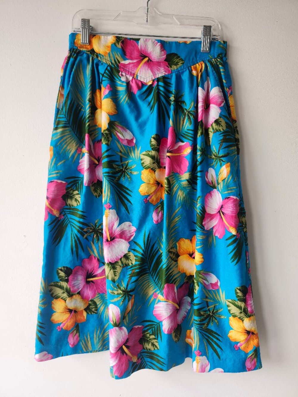 Marjorie Hamilton Tropical Hawaiian Blue Pink Yellow Vintage Floral Beach Skirt